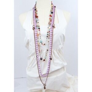 Multi Strand Layered Necklaces (4) Rope & Opera Length Beaded Colorful‎ Boho